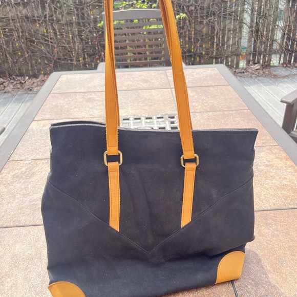 BASEBALLISM GENUINE BASEBALL LEATHER AND CANVAS Black and Tan Tote Bag - Picture 4 of 7